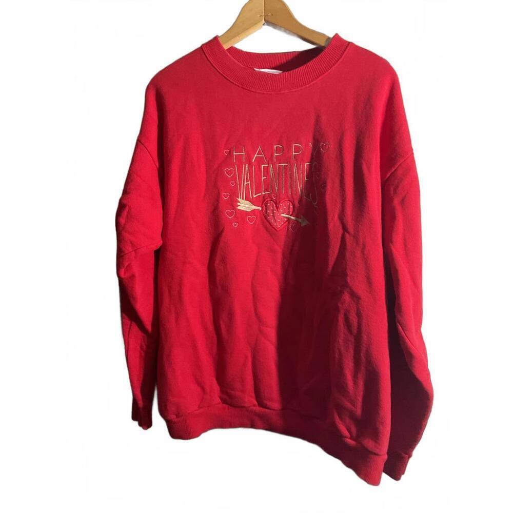 Vintage Red ' Embroidered Happy Valentines' Sweatshirt XL